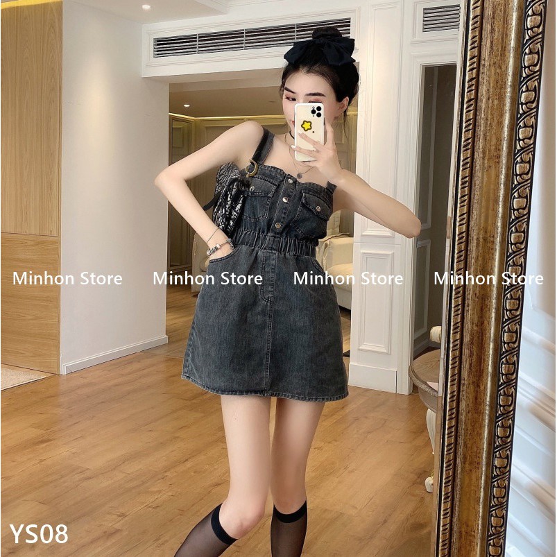 [Sẵn] Đầm Bò, Váy Bò Ngắn 2 Dây Có Chun Bo Eo Trẻ Trung FreeSize (Minhon Store YS08)