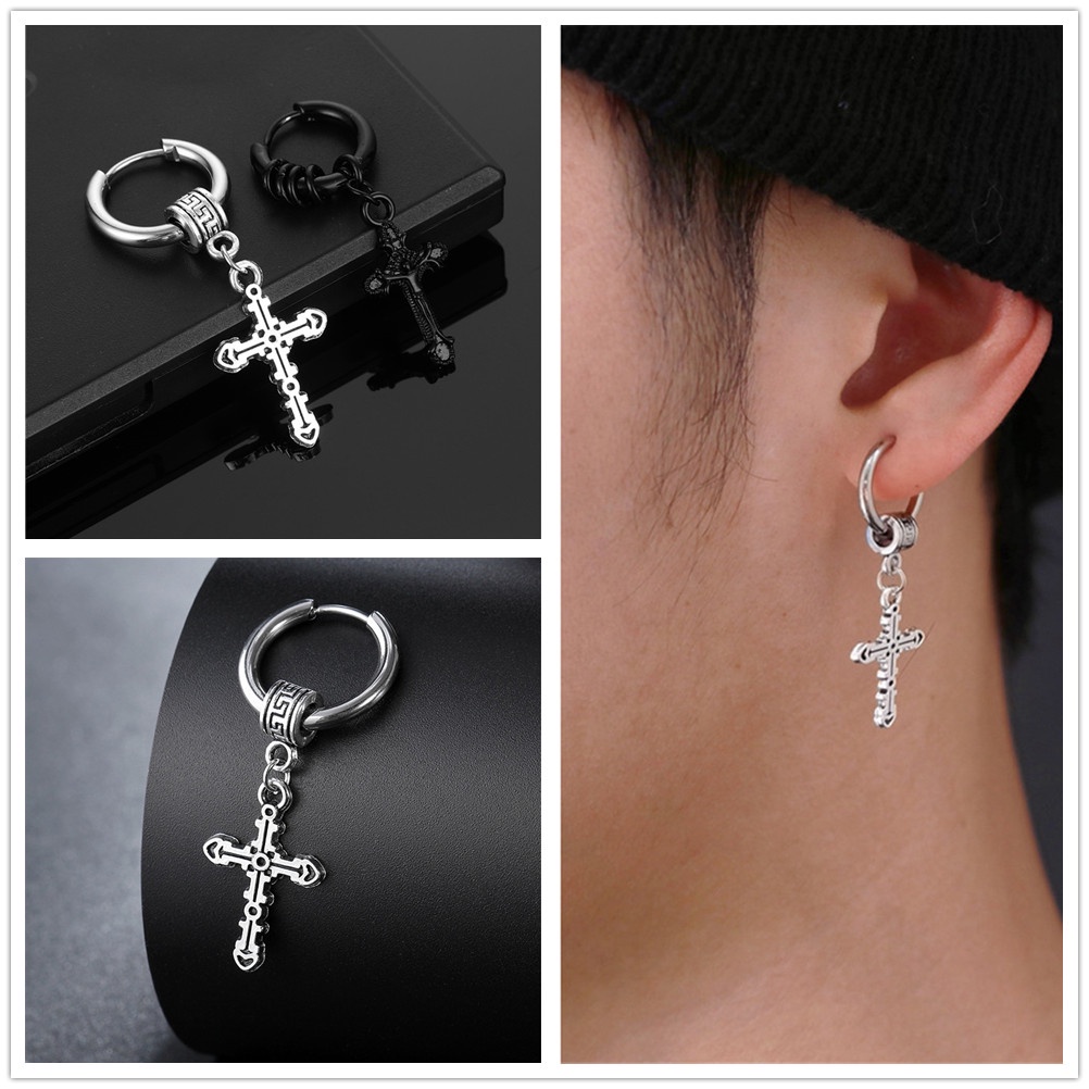 1 Khuyên Tai Mặt Hình Thánh Giá Bằng Thép Không Gỉ Cho Nam Và Nữ