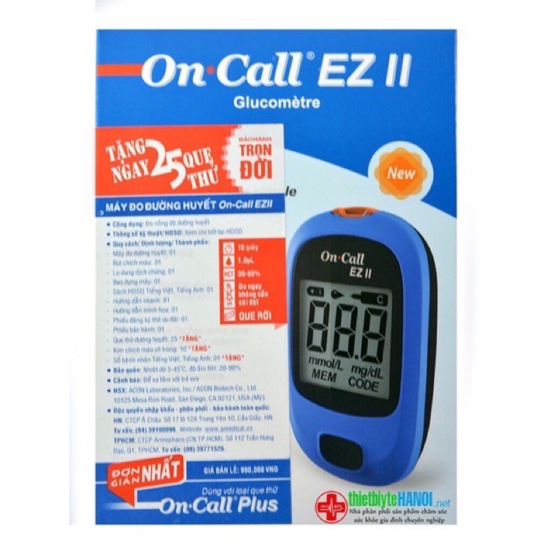 Máy thử đường huyết On-Call EZ II + Tặng kèm 25 que thử