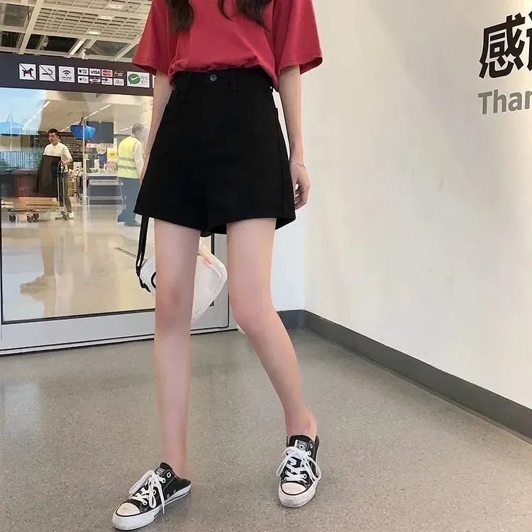 Quần short denim COZOKC lưng cao ống rộng kiểu Hàn Quốc cổ điển dễ phối đồ