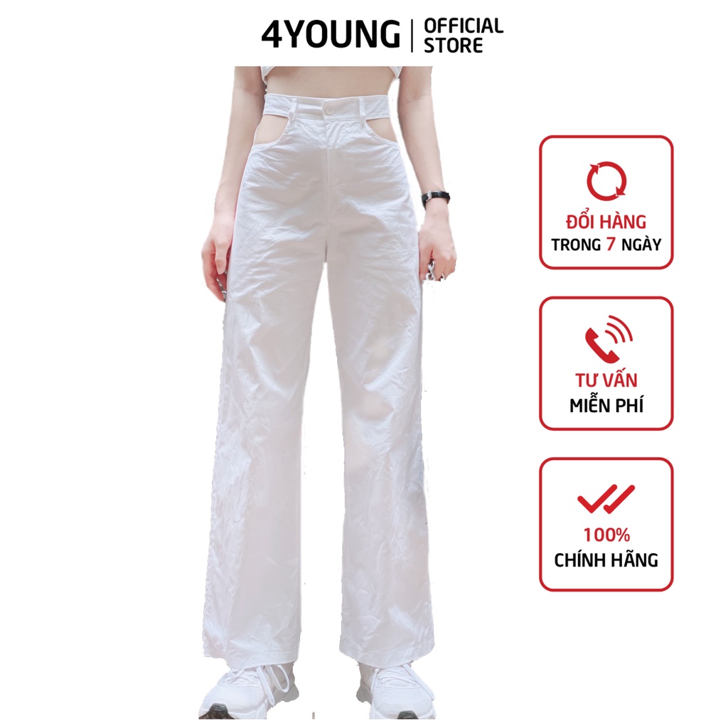 Set trang phục quần ống suông khoét eo mix áo thun 2 dây croptop 4YOUNG FASHION ST35