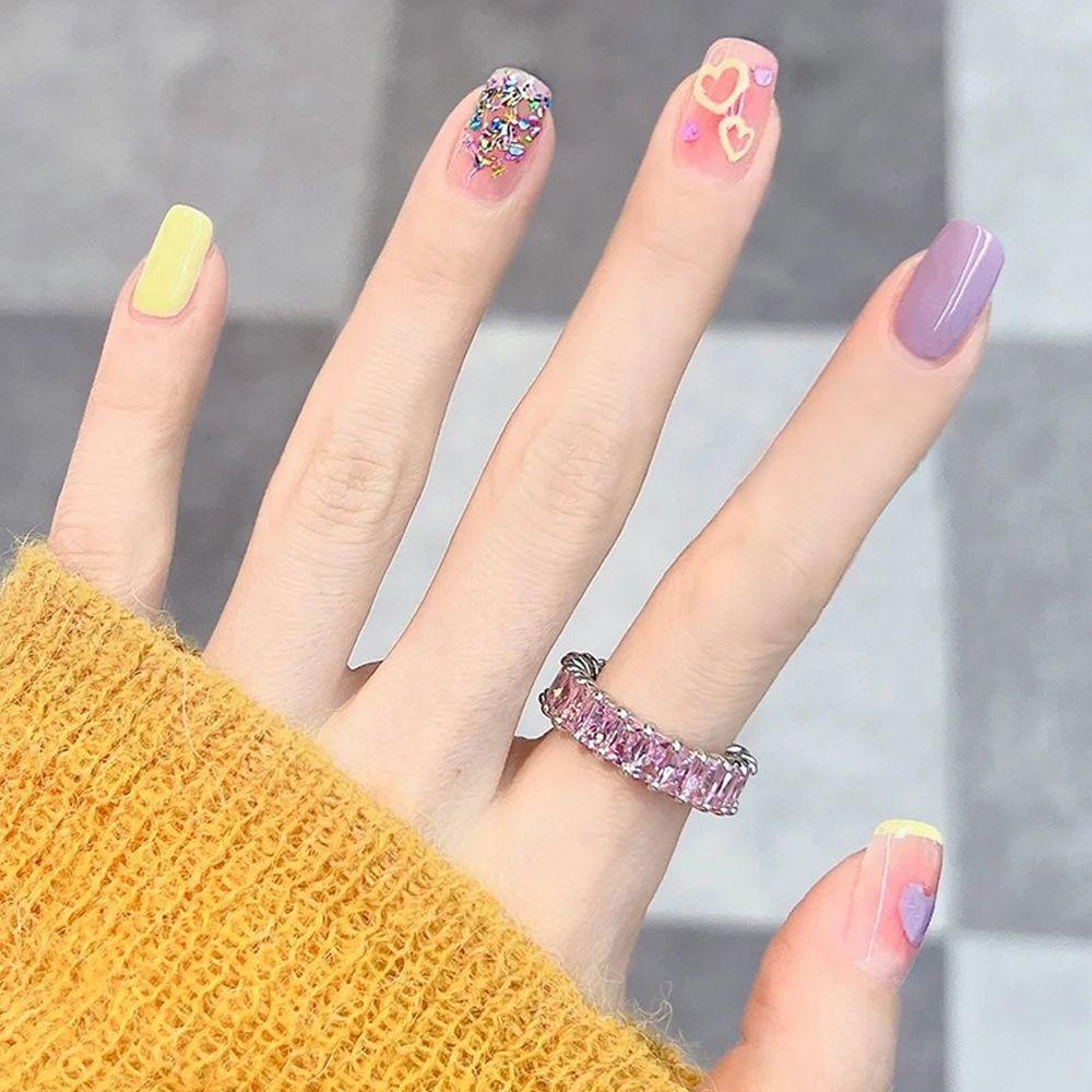 Bộ Móng Tay Giả Họa Tiết Trái Tim Màu Hồng Phong Cách Nhật Bản