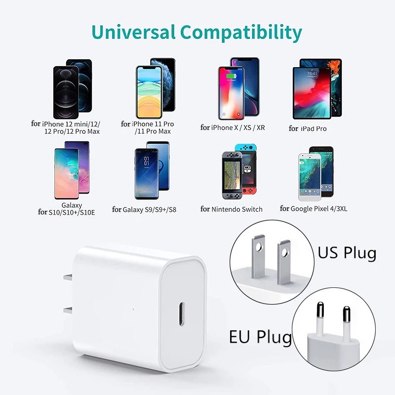 Củ Sạc Nhanh PD USB C 20W Cho iPhone 14 13 12 11 Pro Max