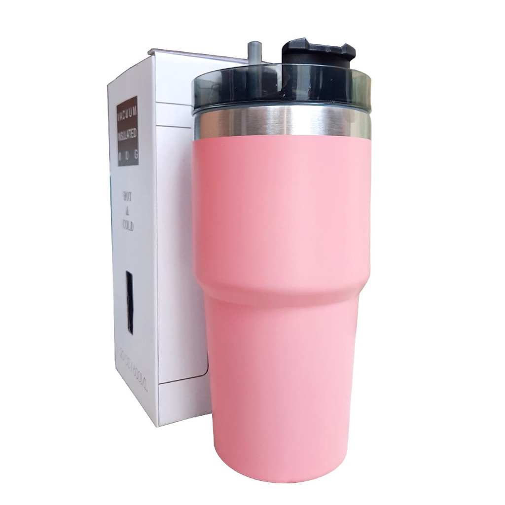 Ly Giữ Nhiệt Kèm Ống Hút 600ml Nắp Dạng Xoay -Bình nước inox 304 an toàn sức khoẻ