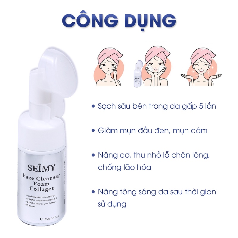 Sữa rửa mặt đầu cọ tạo bọt 2 in 1, SEIMY_ Face Cleaner Foam Collagen, chống lão hóa, chảy xệ. 100% thiên nhiên | BigBuy360 - bigbuy360.vn