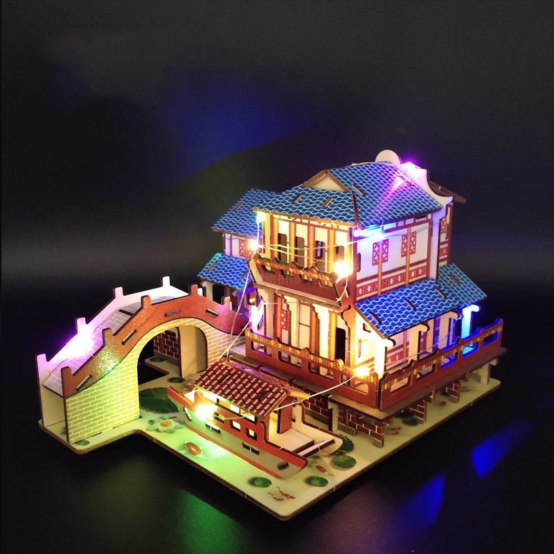 Đồ chơi lắp ráp 3D gỗ mô hình Giang Nam Water Town Tea House cắt laser Birkeetoys