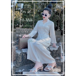 Bộ lụa đi chùa trắng tinh khôi, trang nhã, mẫu đi hầu, đi lễ sang trọng vải lụa mềm mại - Pháp Phục AN LẠC