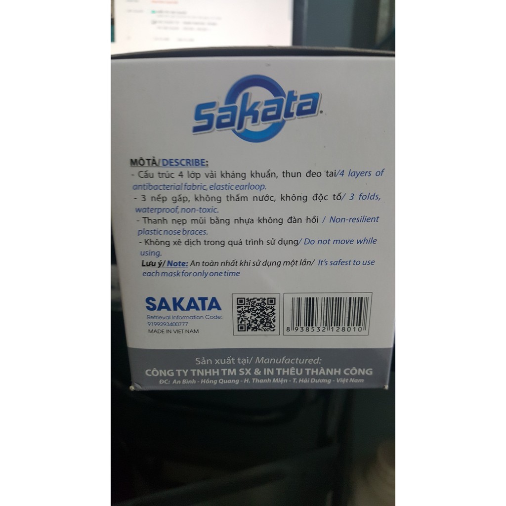 [hàng xuất khẩu EU] Hộp 50 chiếc khẩu trang y tế SAKATA 4 lớp kháng khuẩn màu xanh đủ giấy tờ