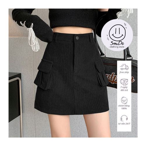 Chân Váy Nhung Tăm 2 Túi Sườn Hàng Quảng Châu | Smide Clothing