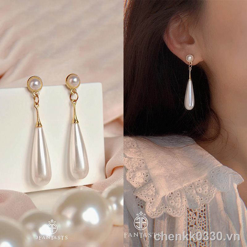 2022 ✧3FANTASTS / Elizabeth Vintage Court retro cổ điển Pháp hoa tai giọt nước ngọc trai nữ
