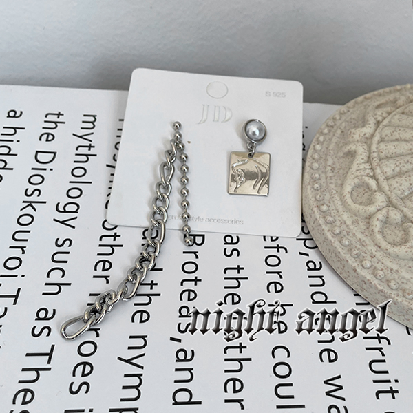 Bông tai bạc s925 tua rua dài ba chiều thiết kế bất đối xứng đơn giản họa tiết trừu tượng 22767