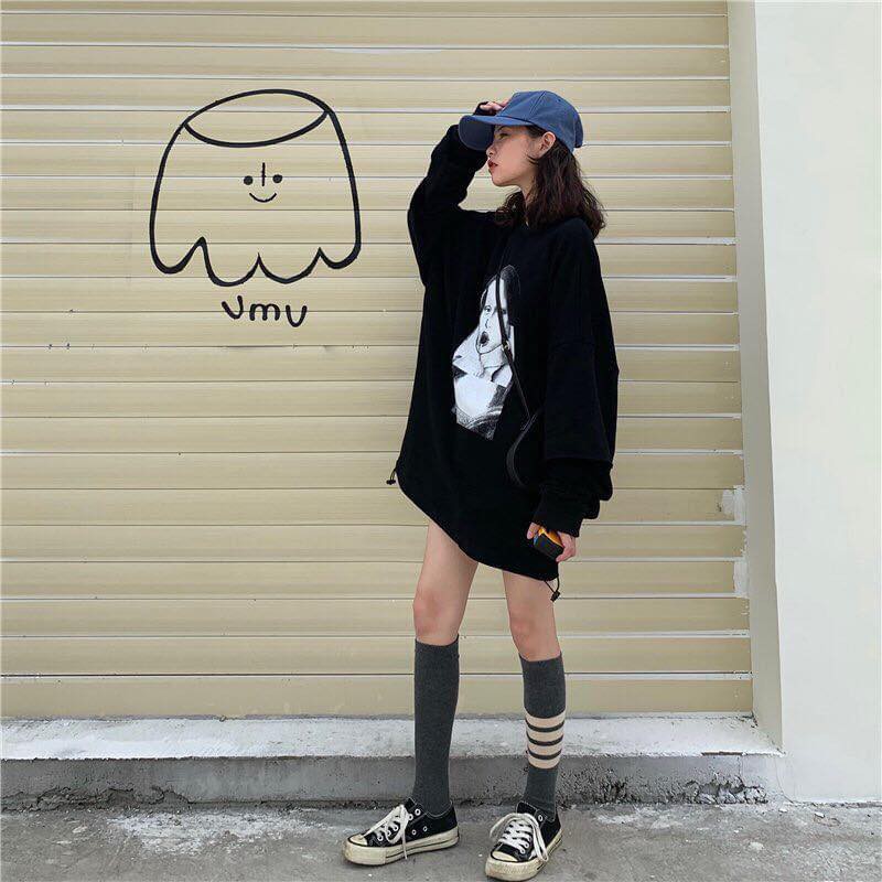 Áo nỉ cô gái kẹo mút phối tay màu nâu - Thun phông hoodie form rộng bigsize ulzzang HOT | BigBuy360 - bigbuy360.vn