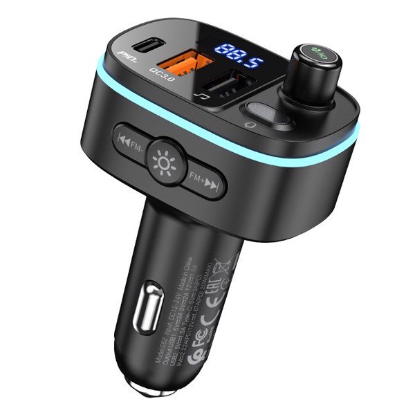 Tẩu sạc nhanh ôtô xe hơi HOCO E62, kiêm máy phát FM, máy nghe nhạc MP3, rảnh tay nghe gọi với Bluetooth5.0 QC3.0 PD20W