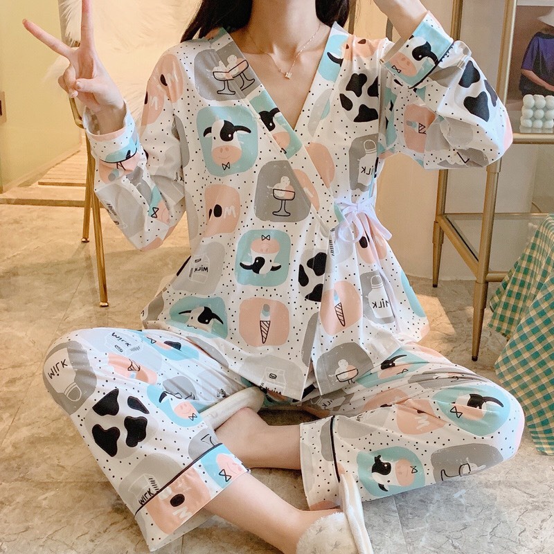 Bộ mặc nhà dài tay Kimono Đồ ngủ nữ pijama nữ 𝐁𝐃𝟓𝟔