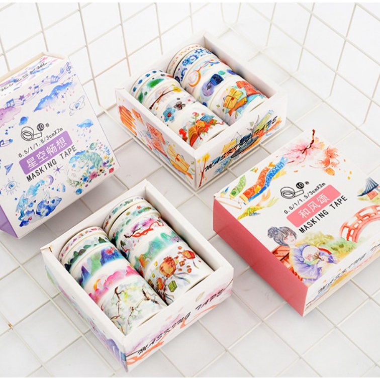 Hộp Washi tape 10 cuộn siêu đẹp mắt Be Tiny