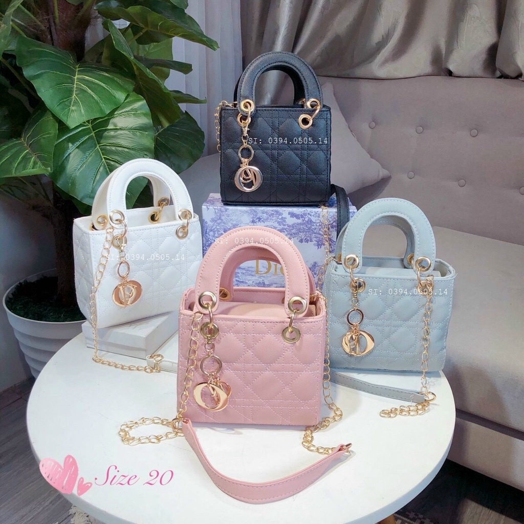 Túi dio💘Túi vuông 5 ô da  size 20cm chùm vàng TX96