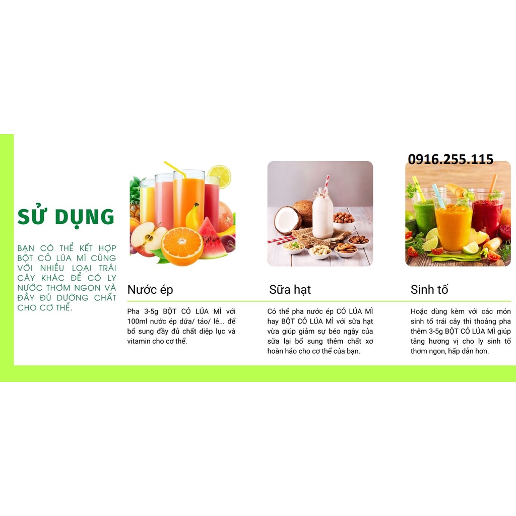 250gr BỘT SẤY LẠNH CỎ LÚA MÌ HỮU CƠ KHẢI MINH (tiện dụng cho người không có điều kiện trồng hạt giống cỏ lúa mì hữu cơ)