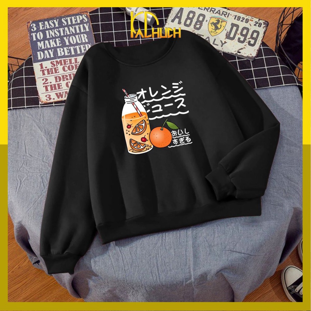 ÁO SWEATER UNISEX NAM NỮ IN TRÀ CAM VẢI NỈ BÔNG