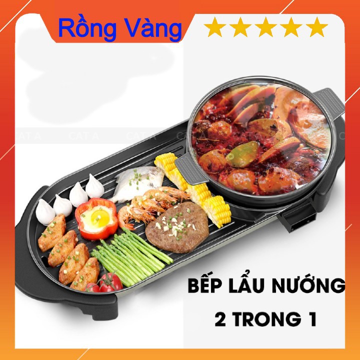 Bếp Lẩu Nướng Điện 2 Trong 1 Chỉnh Nhiệt Kép Hàn Quốc