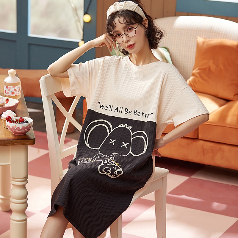 Đầm Ngủ Chất Liệu Cotton In Họa Tiết Hoạt Hình Phong Cách Hàn Quốc Thời Trang Mùa Hè Cho Nữ | BigBuy360 - bigbuy360.vn