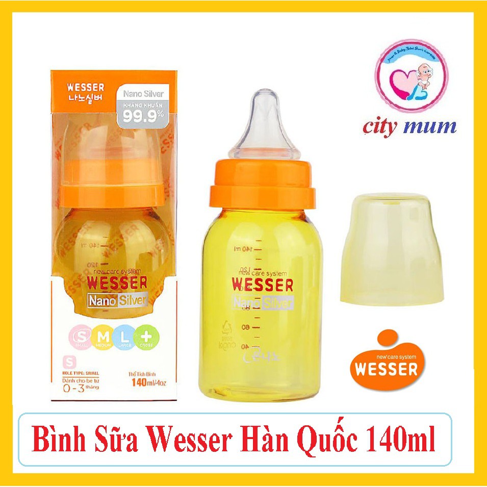 [mẫu mới] COMBO 3 BÌNH SỮA WESSER CỔ HẸP 60ML-140ML-240ML