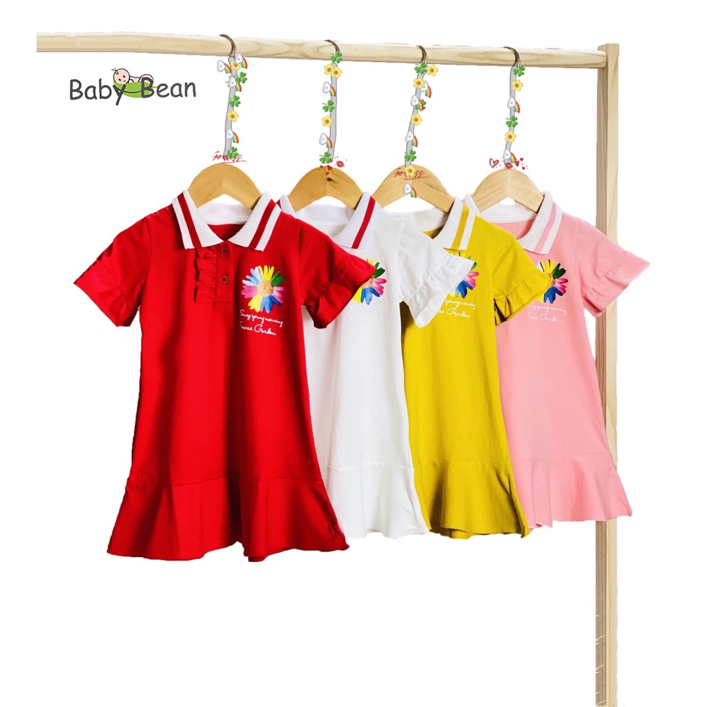 Đầm Thun Cotton Cổ Bẻ Tay Loe Đuôi Cá Bé Gái BabyBean (8kg-20kg)