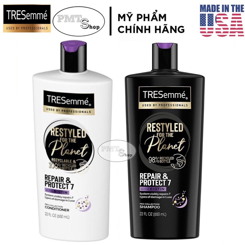 Combo Dầu Gội + Xả TRESemme Repair & Protect 7 with Biotin 650ml Phục hồi hư tồn - Mỹ
