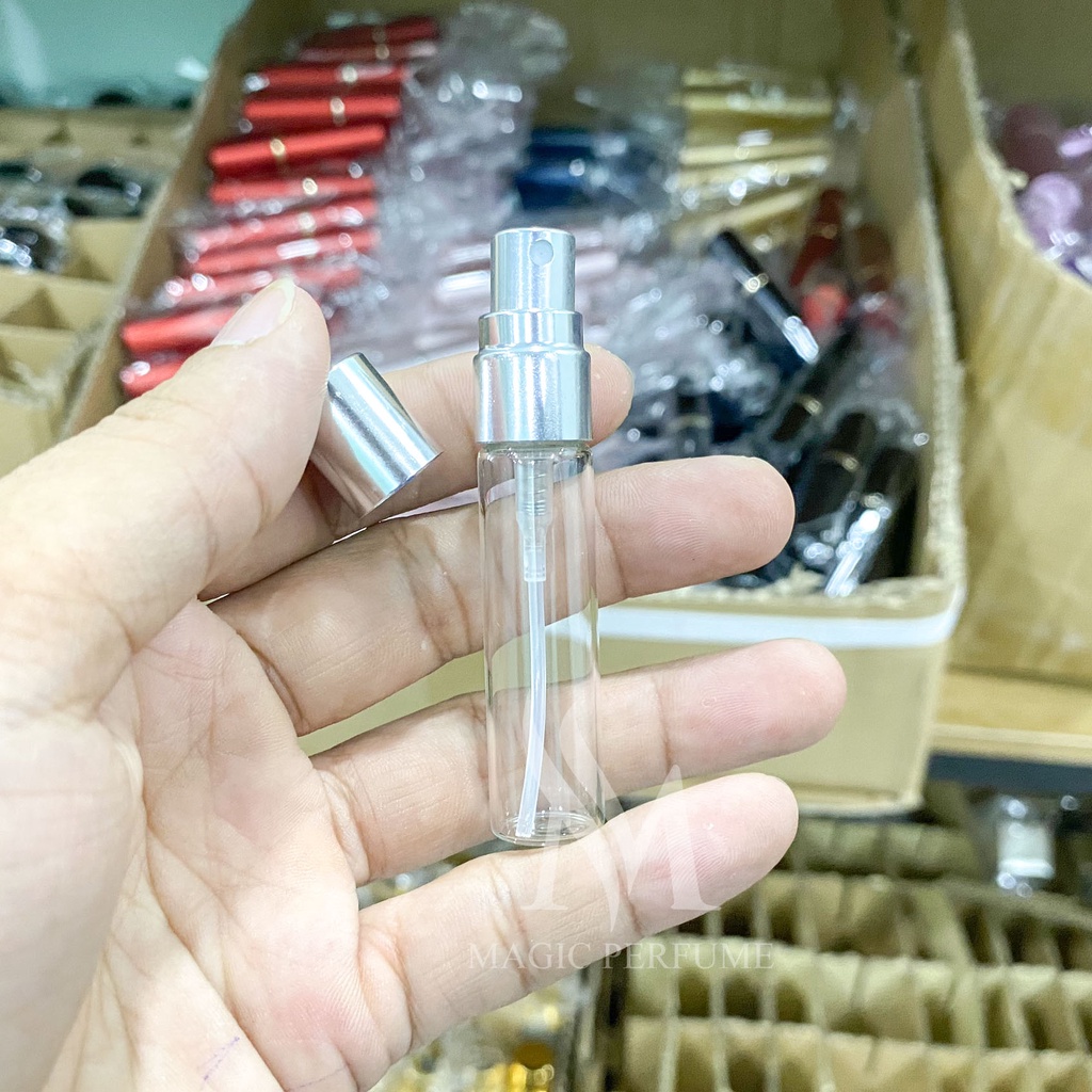 Combo chai lọ đựng nước hoa thủy tinh  2ml , 5ml , 10ml loại tròn dài nắp nhựa trong