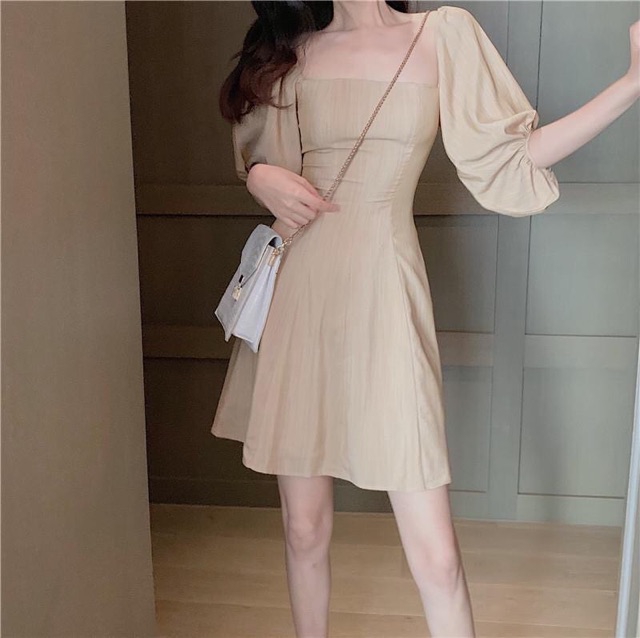 Đầm suông 🌷Đầm suông nude cổ vuông tay bồng | BigBuy360 - bigbuy360.vn