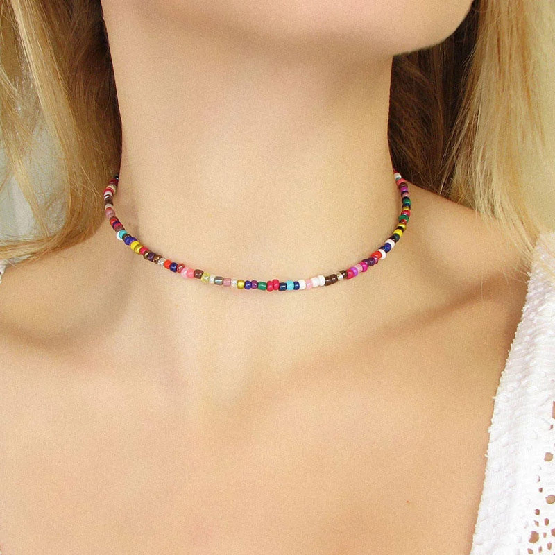 Vòng cổ choker chuỗi hạt nhiều màu kiểu Bohemia