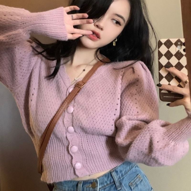 Áo khoác cardigan tay dài phồng thiết kế mới thời trang thu đông dành cho nữ