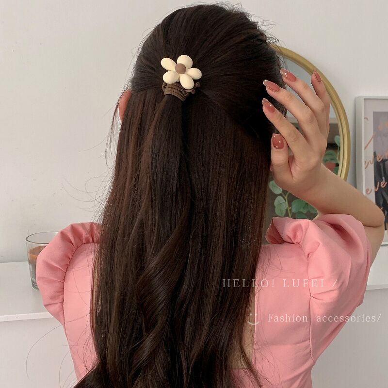 Dây Buộc Tóc Da Cao Su Hai Trong Một Đính Hoa Năm Cánh Phong Cách Hàn Quốc Cho Nữ