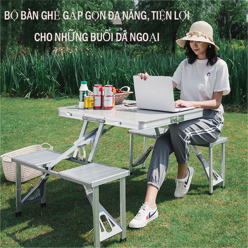 Bộ Bàn Ghế Gấp Gọn Dã Ngoại Du Lịch Liền Chân 4 Ghế - Bàn Xếp Dã Ngoại, Cắm Trại, Hoạt Động Ngoài Trời