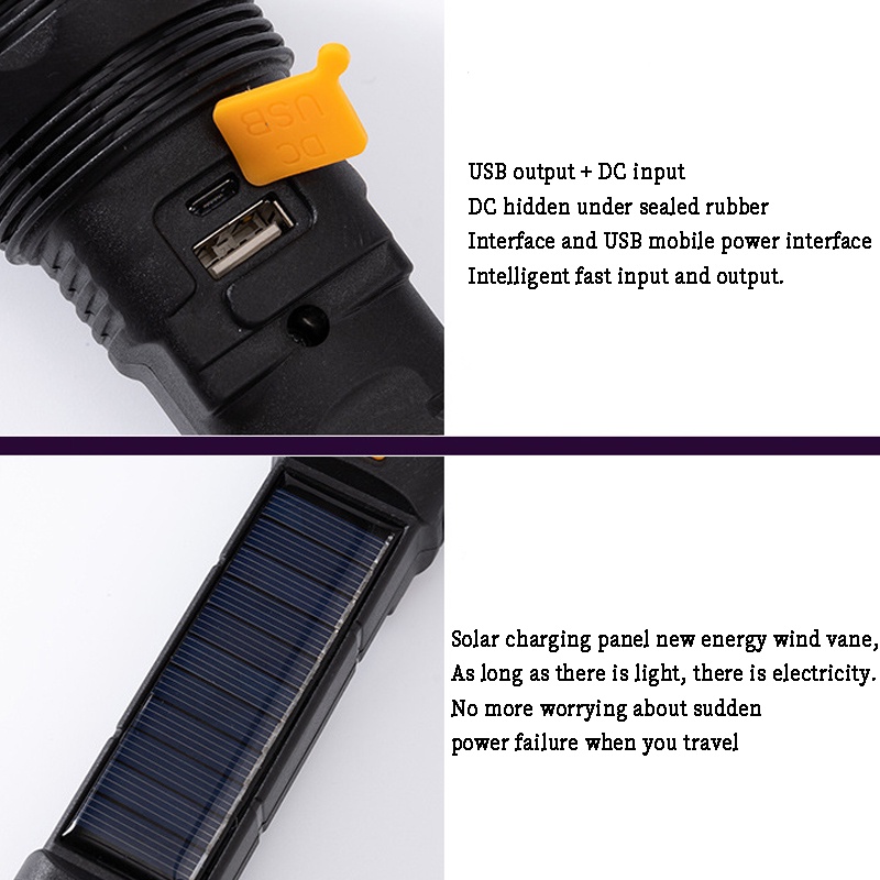 Đèn Pin LED COB Cầm Tay Sử Dụng Năng Lượng Mặt Trời Siêu Sáng Chống Thấm Nước Có Thể Sạc Lại Cho Hoạt Động Ngoài Trời