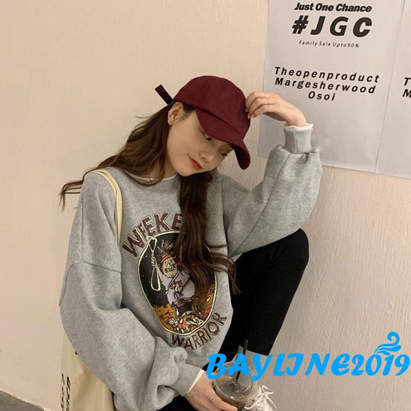 Áo nỉ nữ dài tay cổ tròn in chữ thời trang