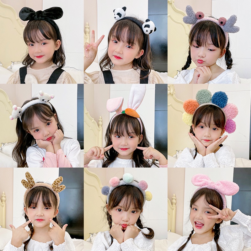 Băng Đô Rửa Mặt Phối Lông Kiểu Hoạt Hình Tai Thỏ Dễ Thương Cho Bé Gái