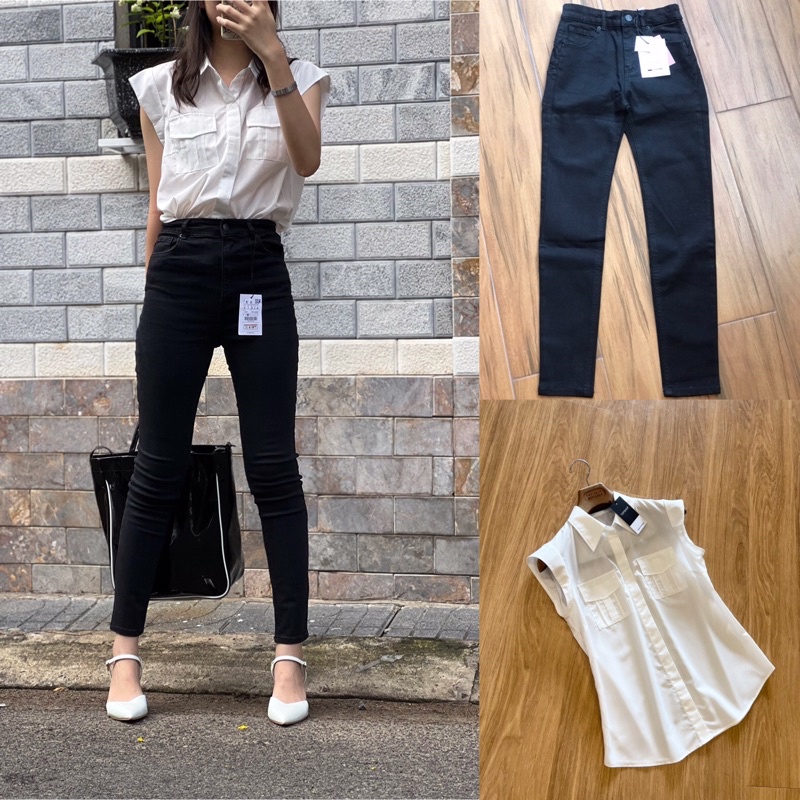 Quần jean đen skinny nữ push up jean P.u.ll Bear dài 96cm-hàng xuất  xịn