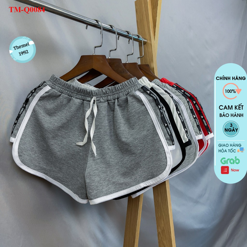 Quần short nữ The Mei 1992 - Quần đùi chất cotton mát dáng hộp viền kẻ cạp chun kèm chữ nhỏ dáng thể thao