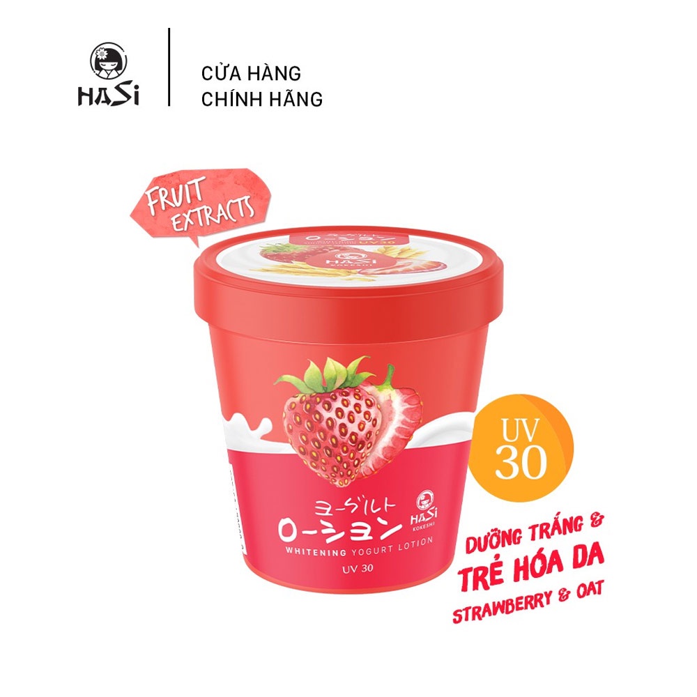 Lotion Dưỡng Thể Trắng Da, Chống Nắng Yogurt &amp; Trái Cây Hasi Kokeshi Whitening Yogurt Lotion UV 30 180g