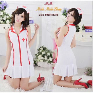 Cosplay bác sĩ đa khoa chất vải cotton form suông kéo khóa trước rất sexy CYT012