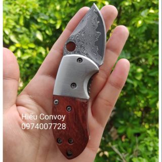 Dao gấp mini thép damascus