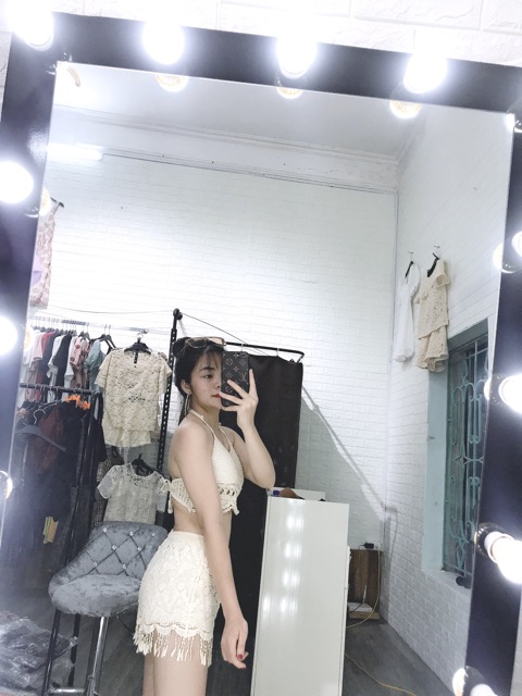 Set biển mới - set 3 món - bra sóng + quần ren hoa tua rua điệu + choàng tay lượn sóng (có tách rời)