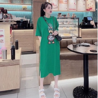 Váy suông dáng dài form rộng in hình vịt đội mũ love made, đầm bầu cộc tay nhẹ nhàng