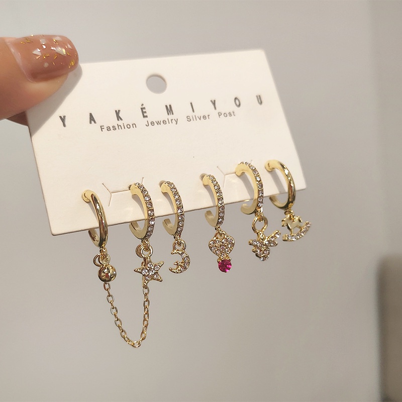 Bộ 6 Khuyên Tai Đính Đá Thời Trang Cho Nữ