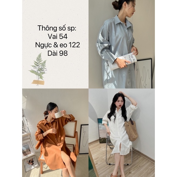 Đầm Sơmi tay dài SHIRT DRESS thiết kế form dài oversize suông rộng