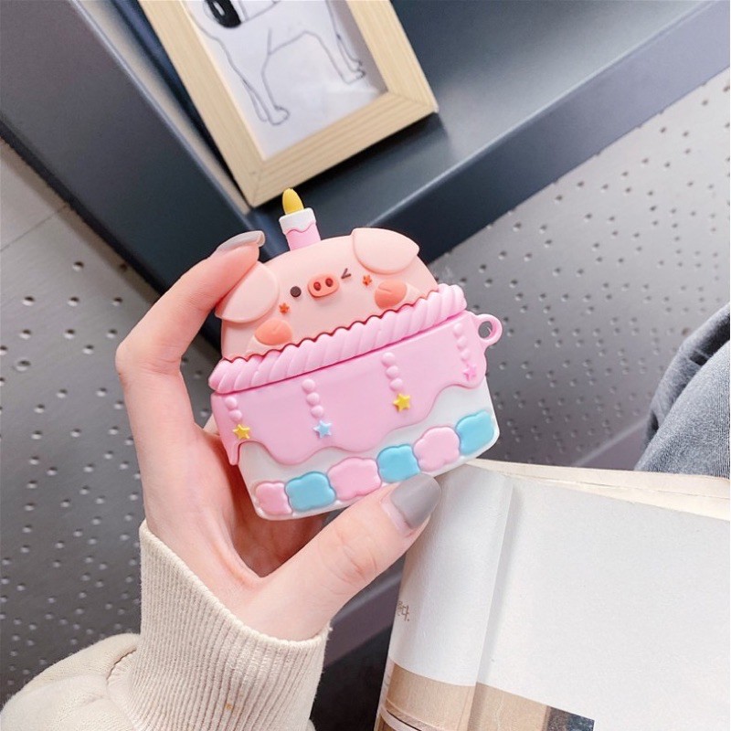 Case Airpod 1/2/pro Hình Bánh Kem Heo Hồng Cute