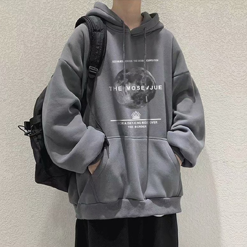 Áo hoodie dài tay dáng rộng in chữ trẻ trung thời trang Hàn Quốc dành cho nam