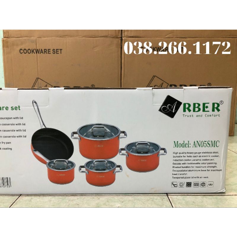 Bộ nồi từ chảo 5 chiếc cao cấp ARBER AN05SMC