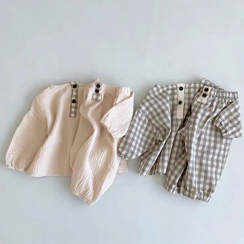Vải xô muslin 2 lớp caro xám