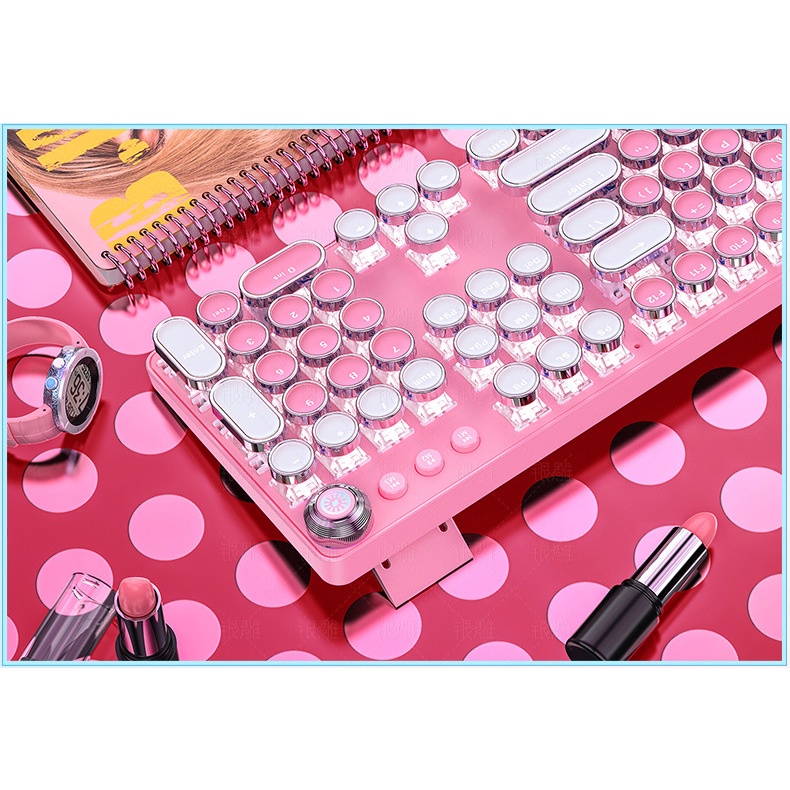 Bộ Bàn Phím Cơ Blue Switch T900 Và Chuột V8 Màu Hồng Xinh 10 Chế Độ LED Dùng Cho Máy Tính, Laptop Gaming, Tặng Lót